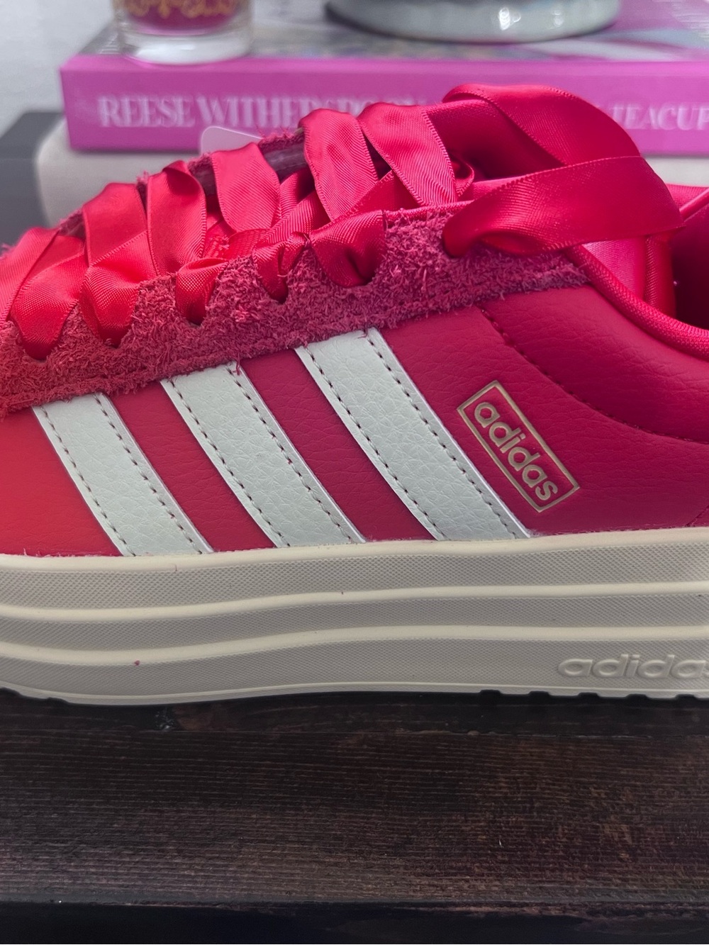 adidas Women’s Red  and White Platform Sneakers
